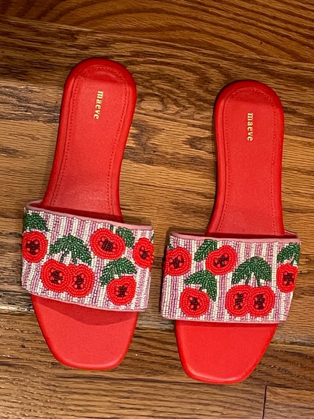 NWT Anthropologie Maeve The Fiona Beaded Cherry Slides Sandals 37 US 6